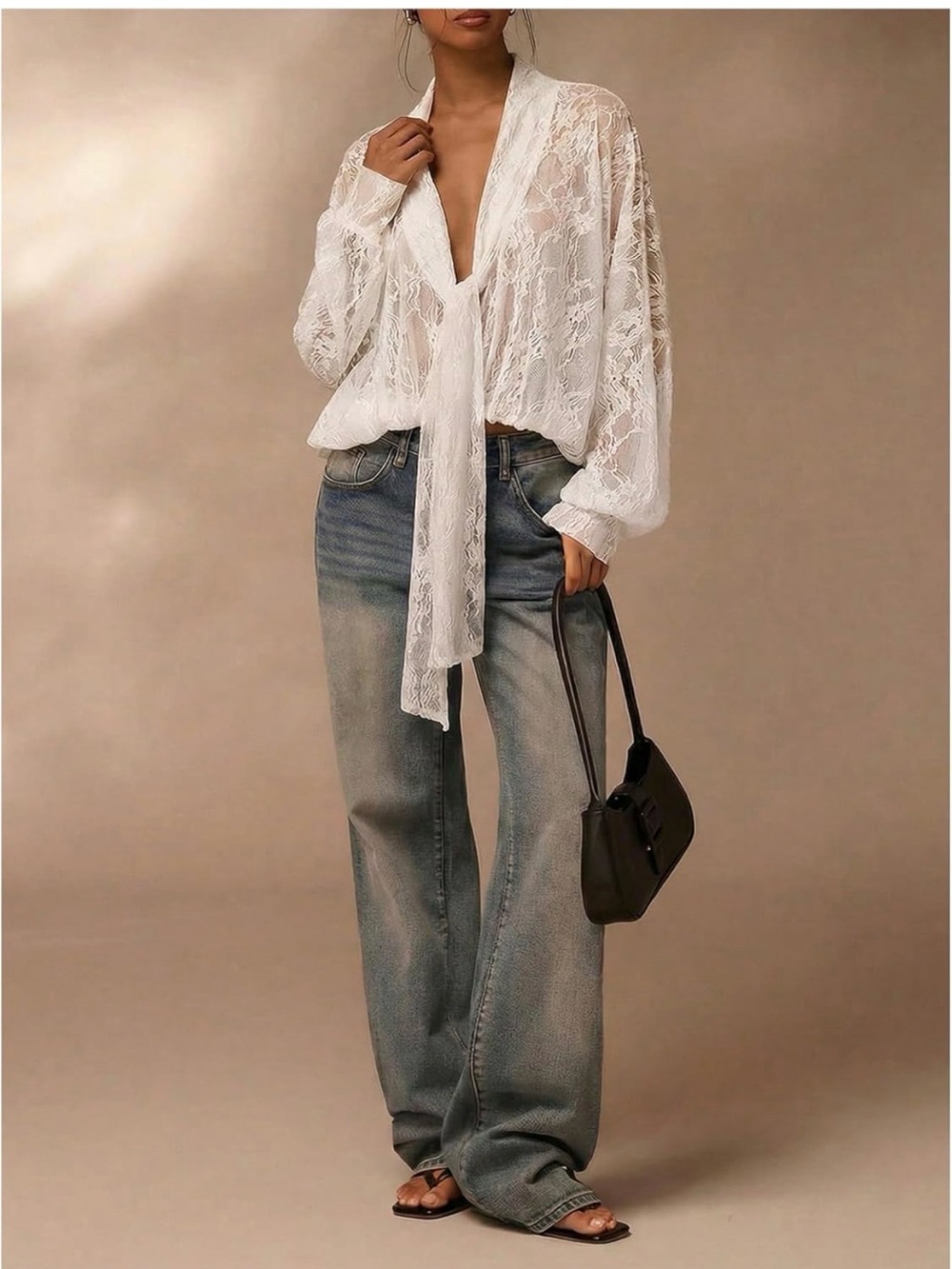 White Lace Tie-Front Boho Blouse | Romantic Sheer Lace Top | XS-XL